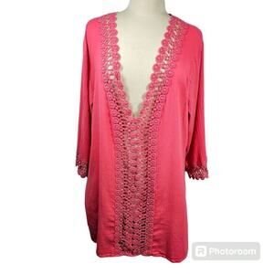 La Blanca Coral Pink Embroidered Lace Swimsuit Cover Up, Style #LB4CC55, Size L